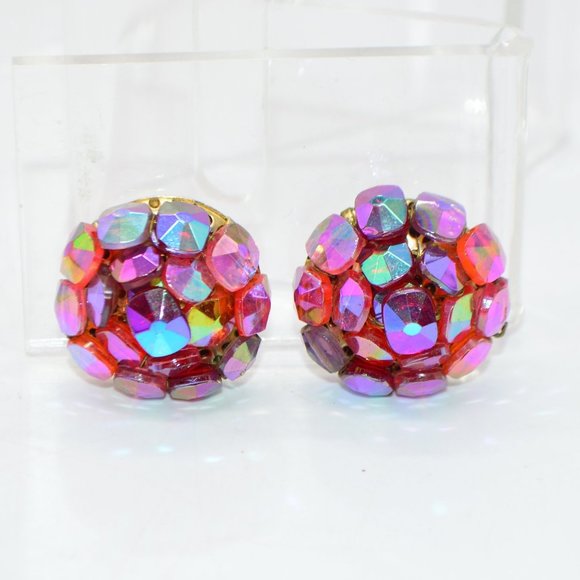 Vogue Jewelry - Vogue Red Pin Aurora Borealis Glass Bead Beaded Ro